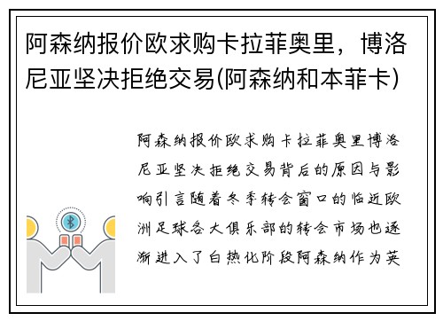 阿森纳报价欧求购卡拉菲奥里，博洛尼亚坚决拒绝交易(阿森纳和本菲卡)